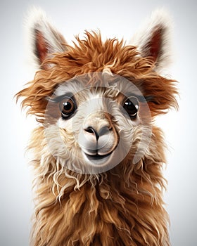 a close up of a llama's face with brown eyes. generative ai