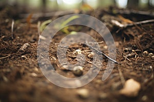 close-up of loamy soil on a forest floor photo