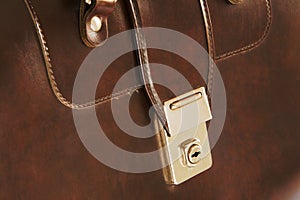 Lock on leather business briefcase