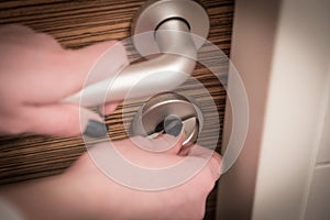 Close up of locking or unlocking door