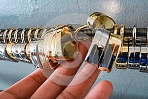 Close up of lockkey are lock on cable