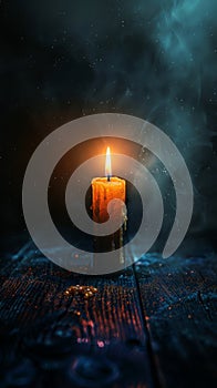 Close-up of a lone candle burning on a table