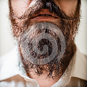 Close up of long beard and mustache man