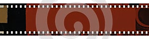 Close-up film strip, blank photo frames, copy space, vintage background