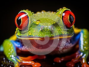 Close up look of an Agalychnis callidryas, also known as the red-eyed tree frog
