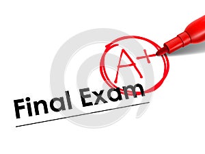 Close up look at A Plus on exam paper