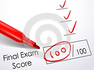 Close up look at score on final exam paper