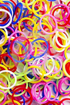 Close up of loom bands used to make bracelets