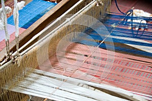 Close up Loom weaving silk in thailand