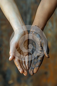 Close-up of a lot of hands of people of different races . The concept of friendship and internationalism
