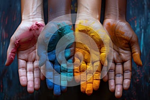 Close-up of a lot of hands of people of different races . The concept of friendship and internationalism