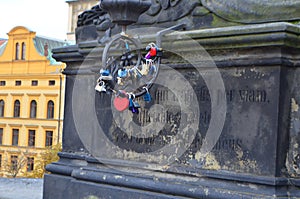 Close Up of Love Promise Locks at Charles Bridge in Prague, Czech Republic