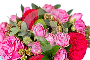 Close up of lovely bouquet of pink and red roses