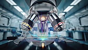 High-Tech Microscope Analyzing Digital Data in Modern Laboratory