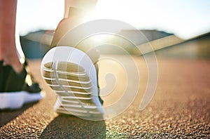 Close up low angle view of running shoes