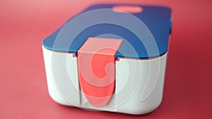 close up of lunch box on color background