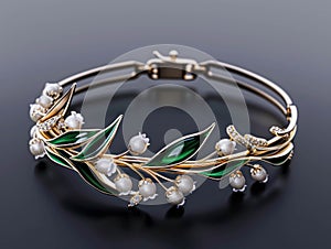 Close-Up Of A Luxurious Bracelet In The Shape Of Lily Of The Valley Flower