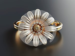 Close-Up Of A Luxurious Ring In The Shape Of Daisy Flower