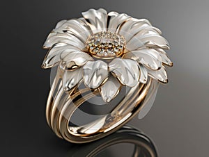 Close-Up Of A Luxurious Ring In The Shape Of Daisy Flower