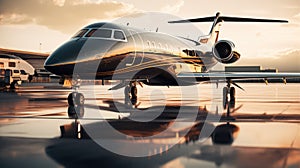 Close up of a luxury business jet created with Generative AI. Private vip plane.