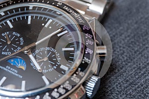 Close-up of luxury chronograph watch