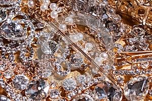 Close up of luxury golden and silver jewelry