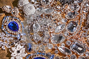 Close up of luxury golden and silver jewelry