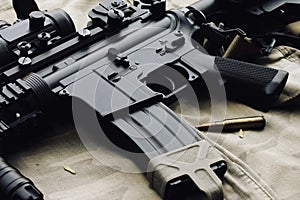 Close-up of a M4A1 weapons and military equipment for army photo