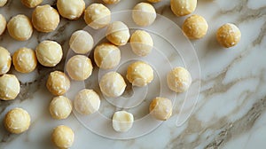 Close-up of Macadamia Nuts on Marble Surface