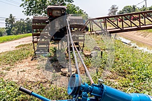 Close up machine for lowing field, tractor
