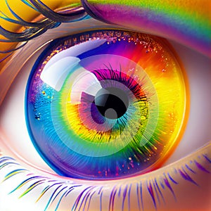 Close-up macro cosmic spectrum eye. Generative AI