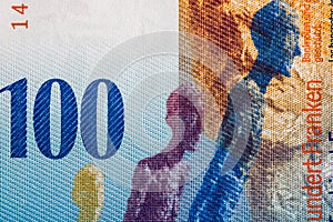 Close up macro detail of CHF money banknotes, detail photo of swiss franc. World money concept, inflation and economy concept