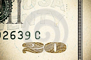 Close up macro detail of dollar money banknotes. Toned