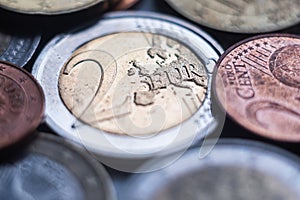 CLose up macro on European Euro coins