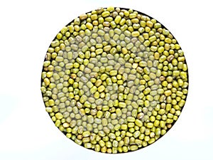 Close up Macro of Heap of Whole green Pulse held in bowl isolated against white background