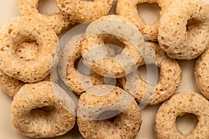 Close-up macro image of oat breakfast cereal circles