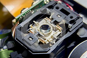 Close up macro. Laser Head reader of cd player system equipment
