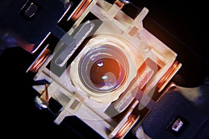 Close up macro. Laser Head reader of cd player system equipment