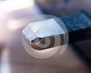 Close up macro of metal electrical plug end