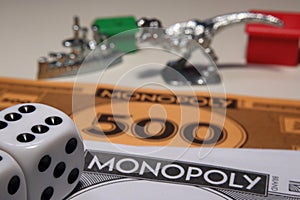 Monopoly games dice and money