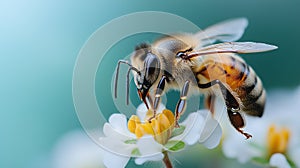 Close-up macro photograph of a bee on a flower photo