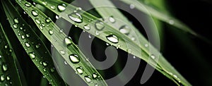 Close up macro shot of beautiful water drops on bamboo leaf,leaves background.abstract detailed foliage.quietly poetic concepts.