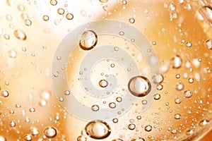 Close up macro shot of bubbles in a glass of champagne sparkling wine