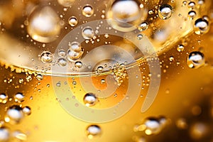 Close up macro shot of bubbles in a glass of champagne sparkling wine