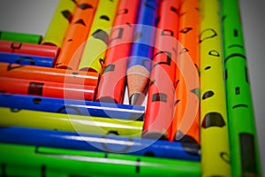 Close up macro shot of color pencil pile pencil nibs,Close up,Color pencils isolated on white background close up with Clipping