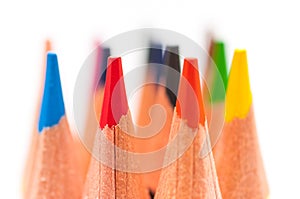 Close up macro shot of color pencils .