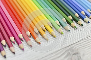 Close up macro shot of Colorful pencils rainbow