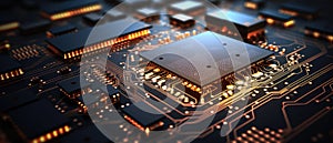 Close-up macro shot of a computer circuit board, Generative Ai