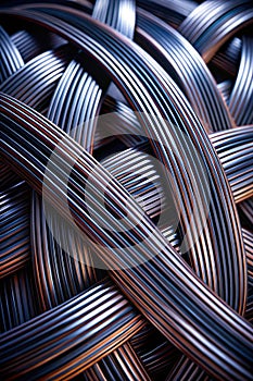 Macro image of black stripes intertwined, three-dimensional effect, abstract background