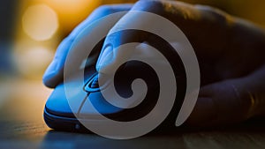 Close-up Macro Shot: Person's Hand Using Wireless Computer Mouse, Scrolls through Apps and